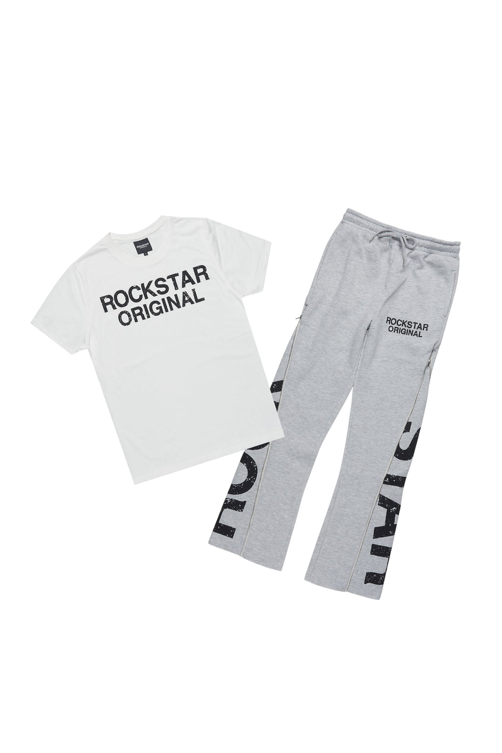 Boys Deniska White/Heather Grey T-Shirt Baggy Stacked Flare Set
