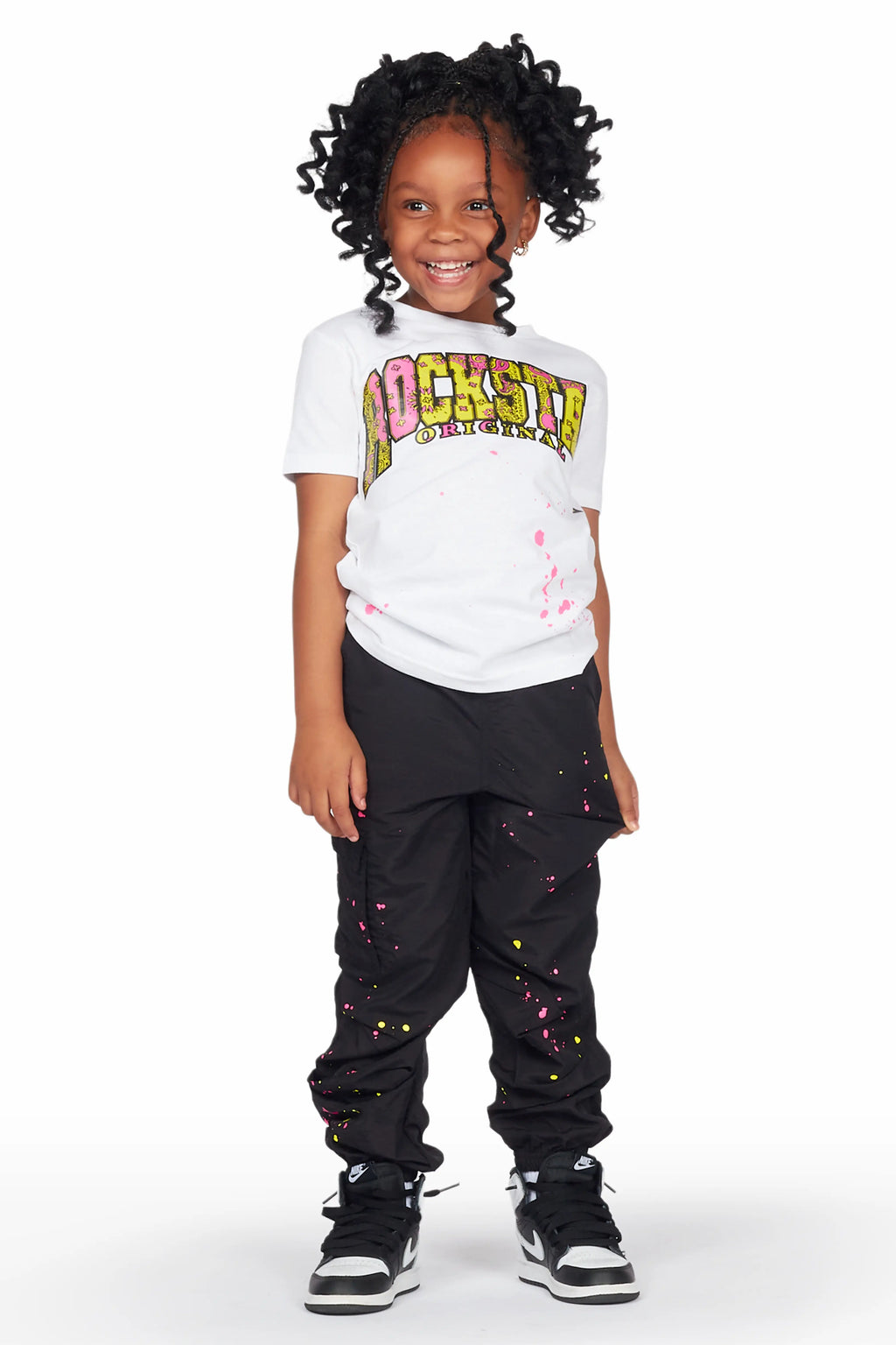 Girls Odie White/Black T-Shirt Cargo Jogger Set
