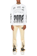 Amos White/Beige Double Layer T-Shirt/Stacked Baggy Pant Set