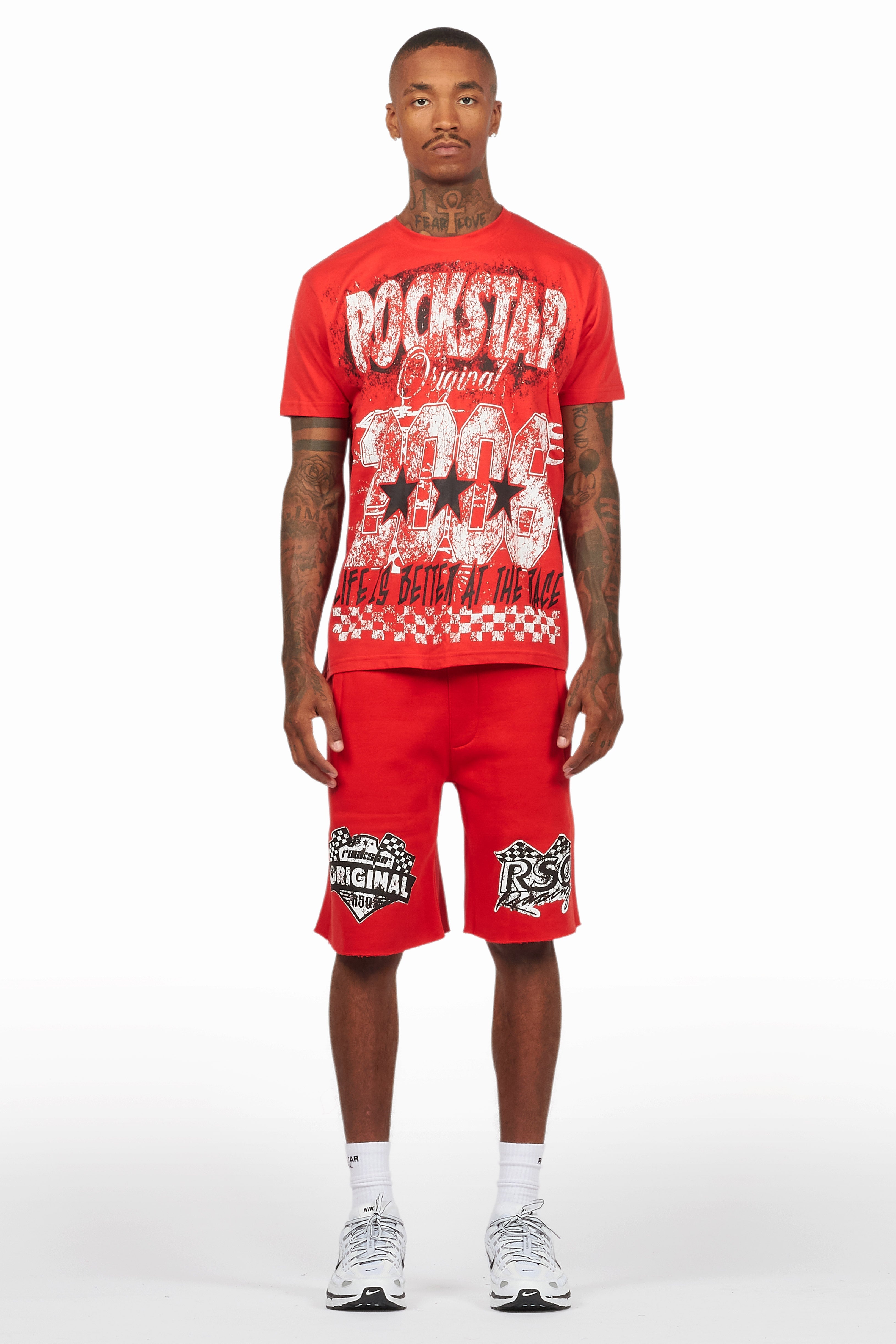 Racing Grung Red/Black T-Shirt/Raw Edge Short Set