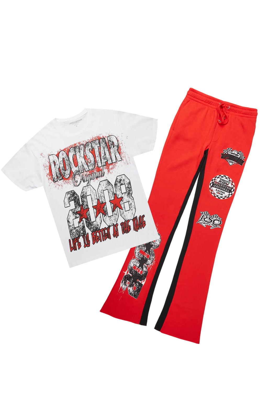 Racing Grung White/Red T-Shirt/Stacked Baggy Track Pant Set