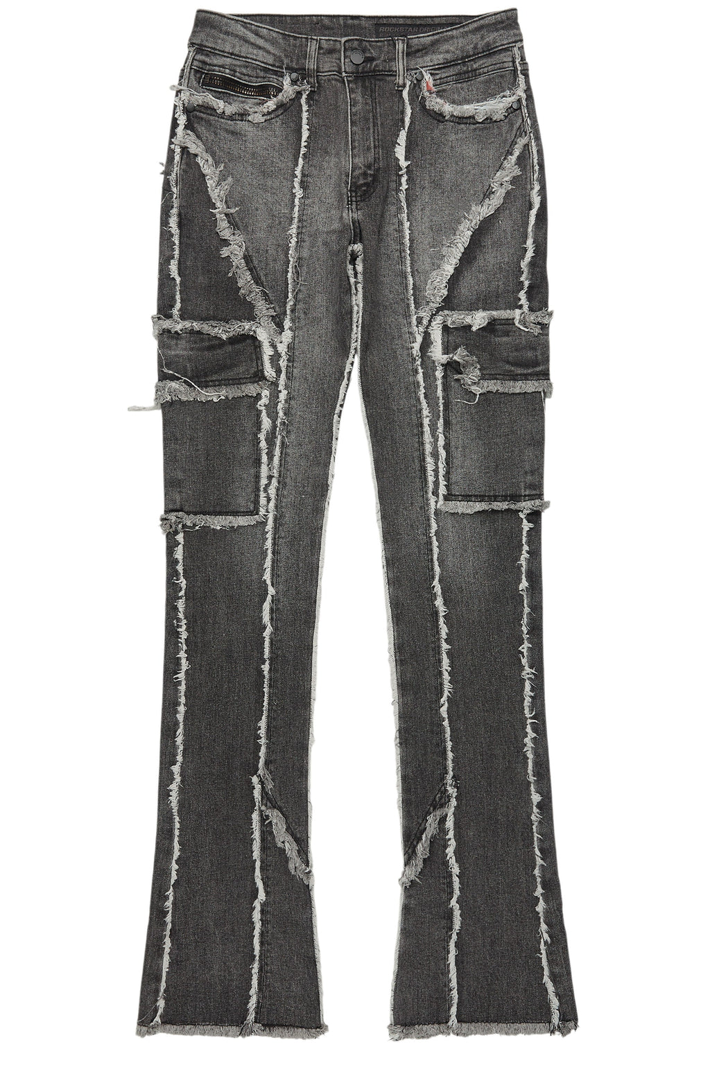 Revved Dark Grey Stacked Flare Jean