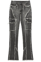 Revved Dark Grey Stacked Flare Jean