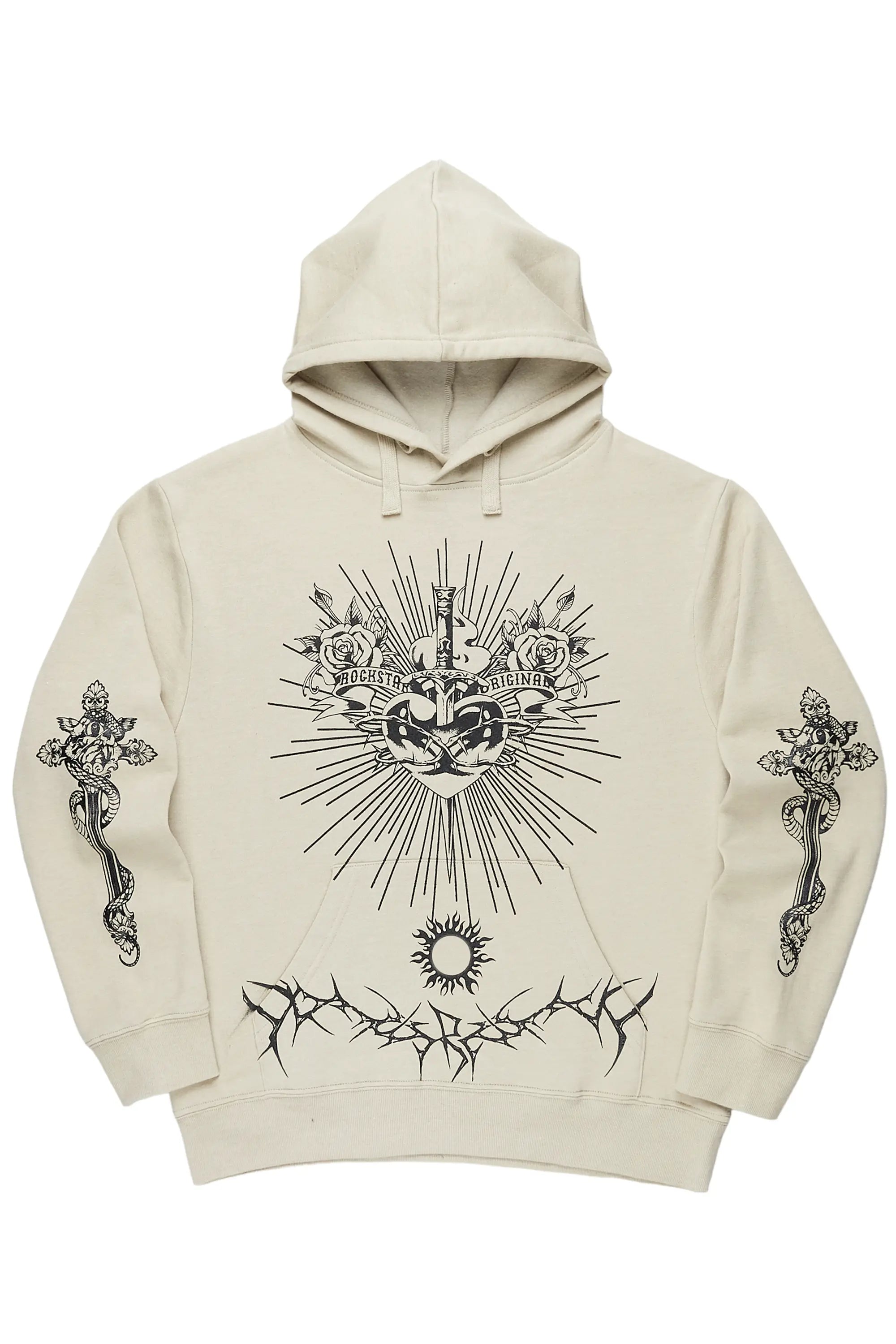 Leander Beige Graphic Hoodie