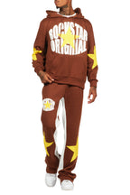 States Brown Baggy Stacked Hoodie Track Set