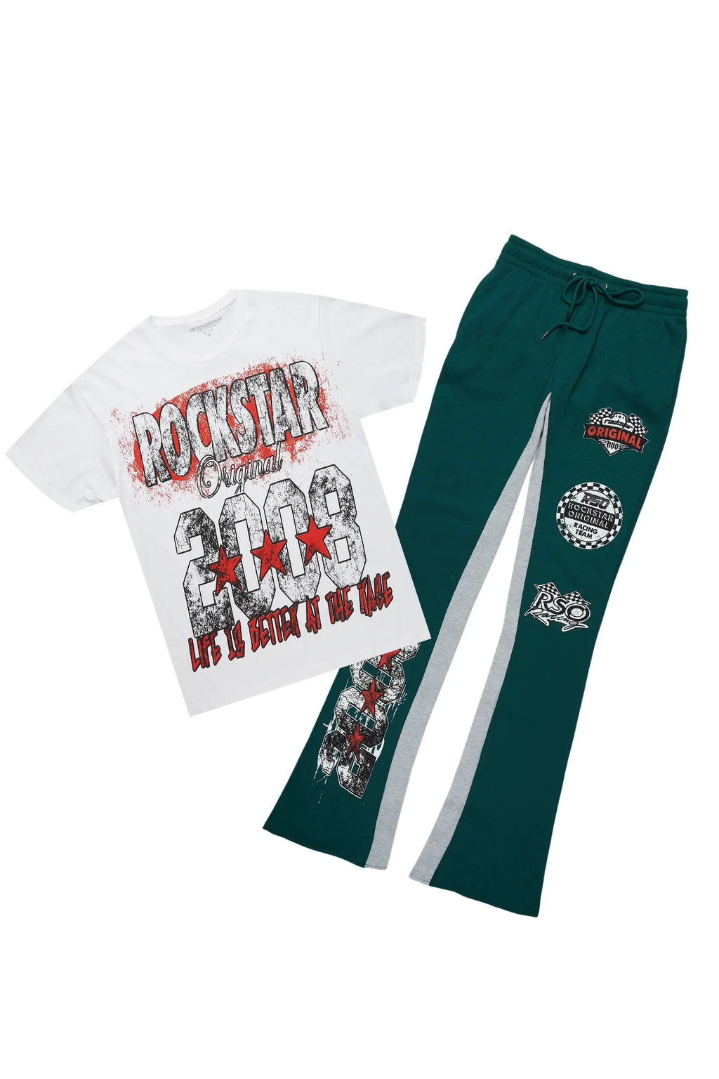 Racing Grung White/Green T-Shirt/Stacked Baggy Track Pant Set