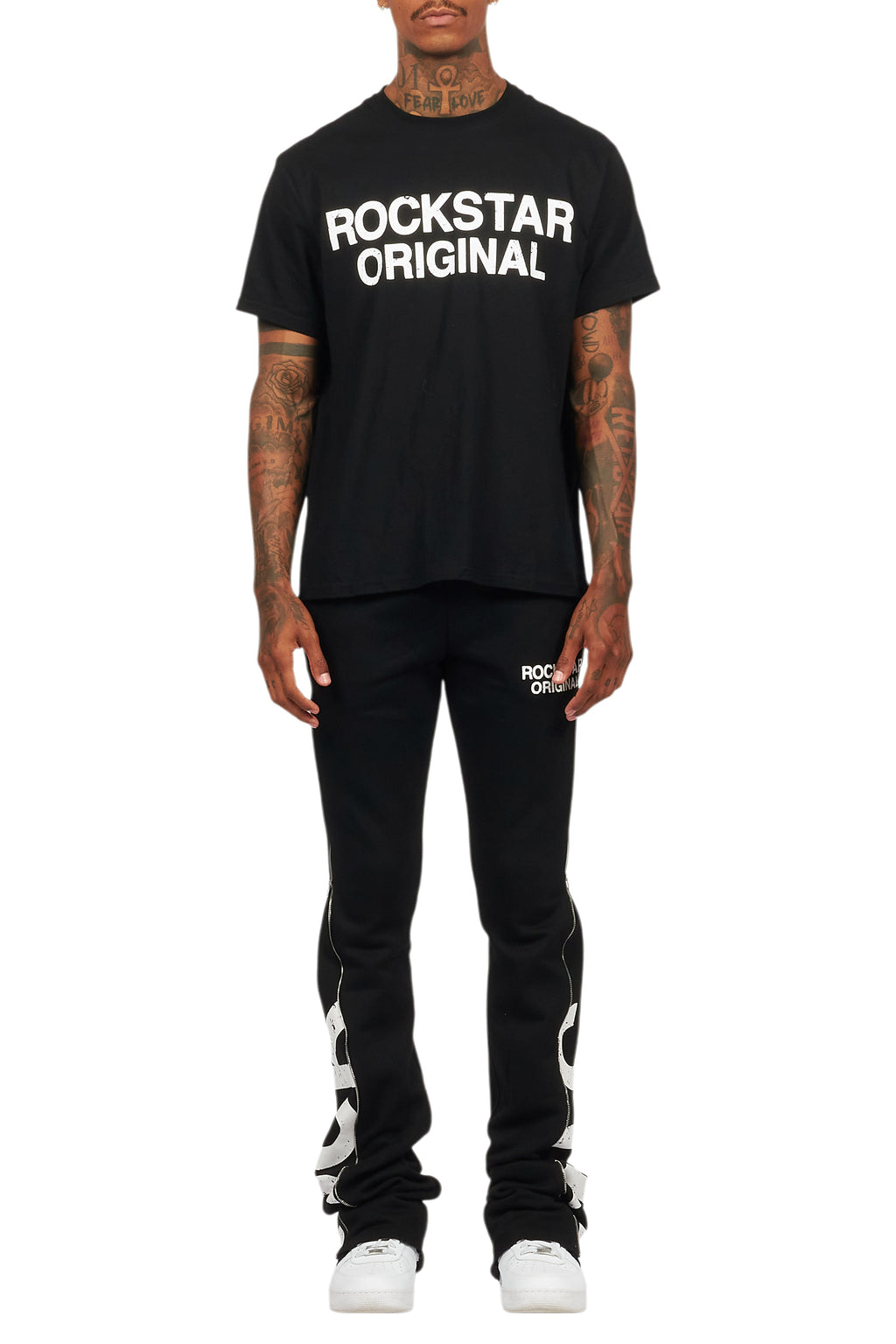 Deniska Black T-Shirt/Baggy Stacked Flare Track Set