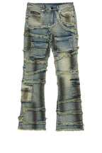 Boys Yves Blue Ripped Stacked Flare Cargo Jeans