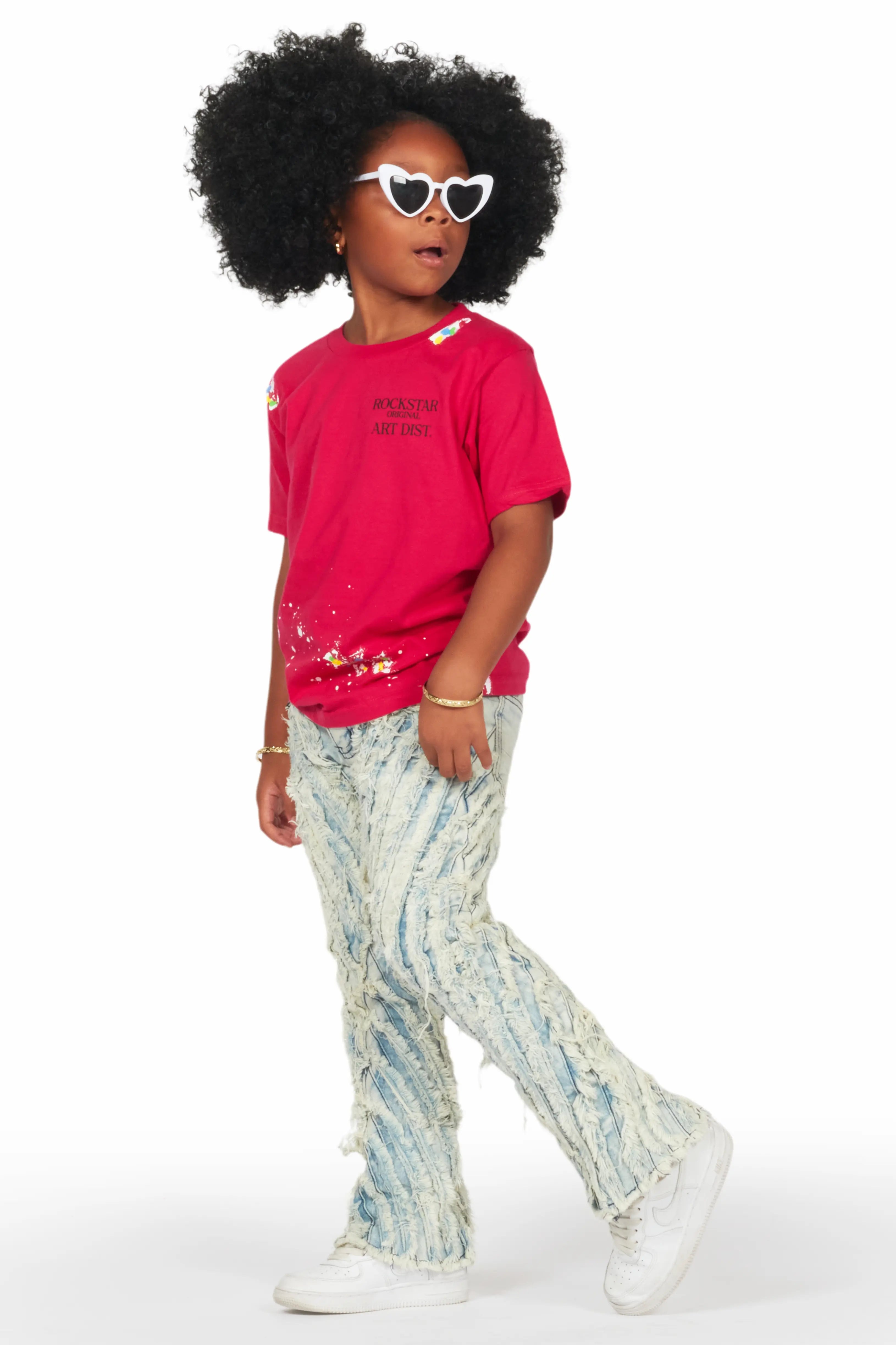 Girls Figgy Light Blue Stacked Flare Jean