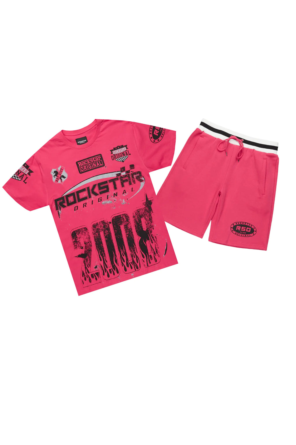 Amos Fuschia/Black Graphic T-Shirt Short Set
