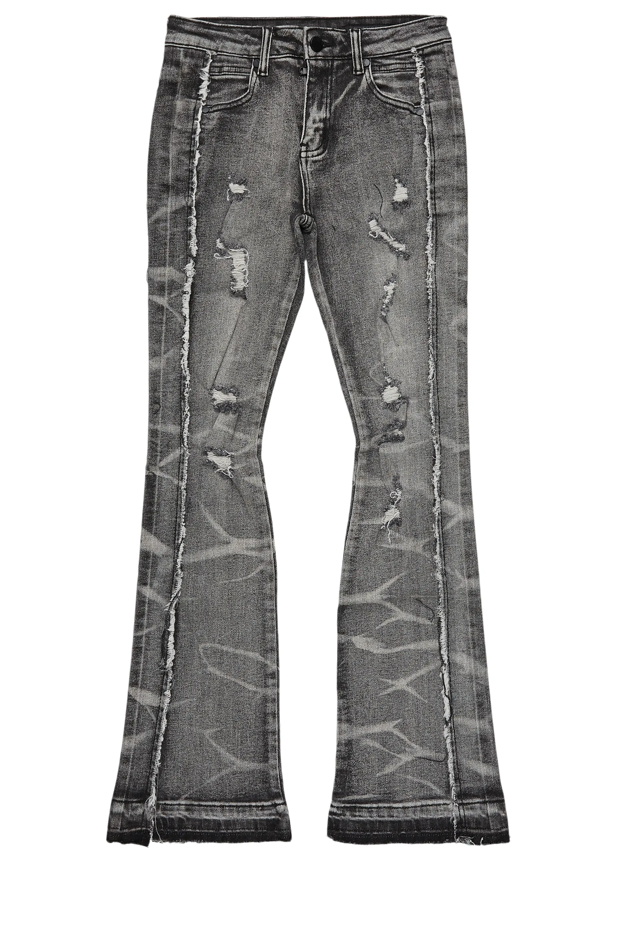 Boys Rugged Black Stacked Flare Jean