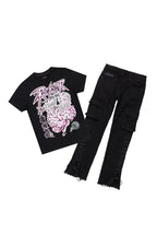 Boys Sylo Black Stacked Flare Jean