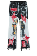 Boys Savier Black/White Roller Paint Stacked Flare Jean