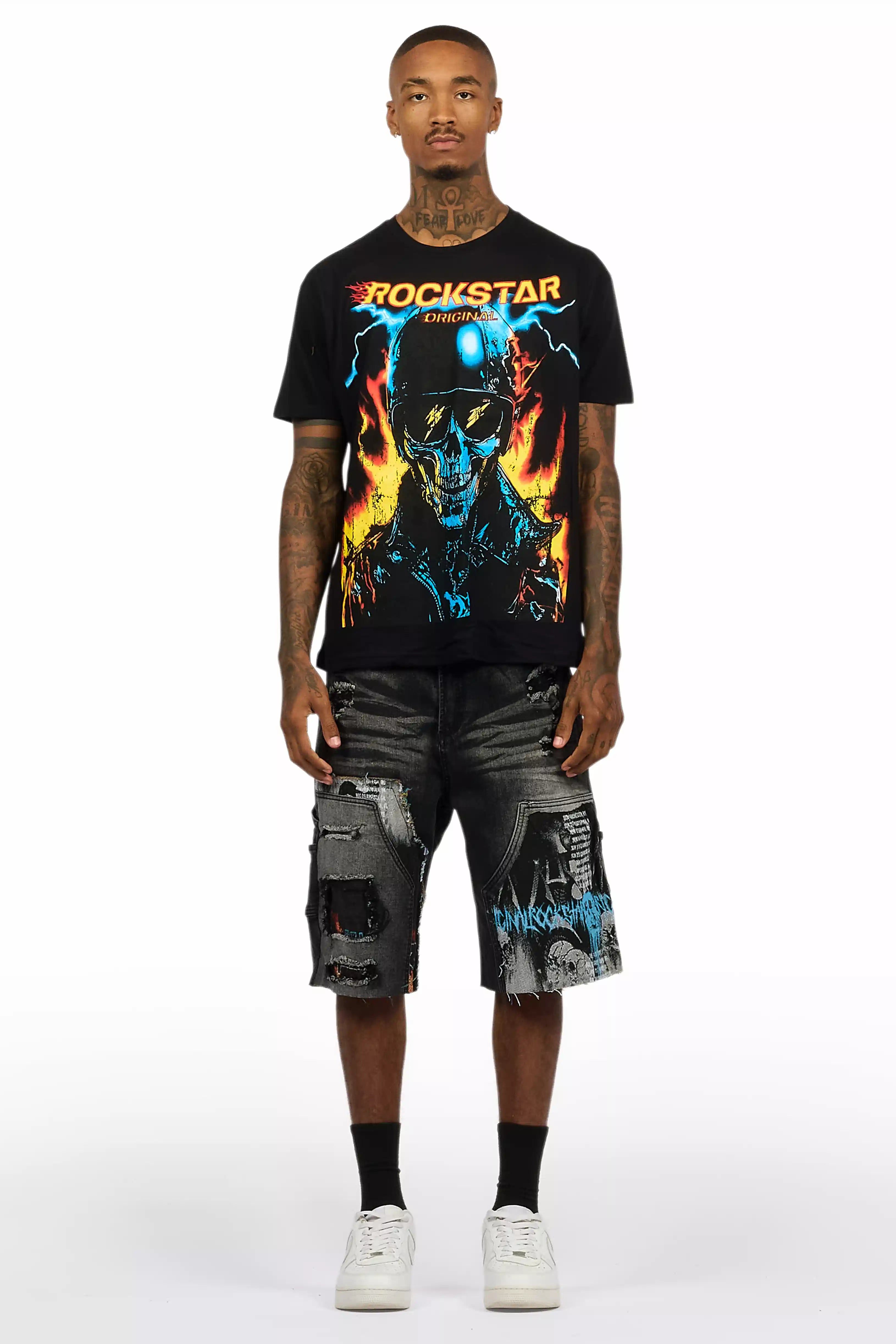 Balius Black T-Shirt/Denim Short Set