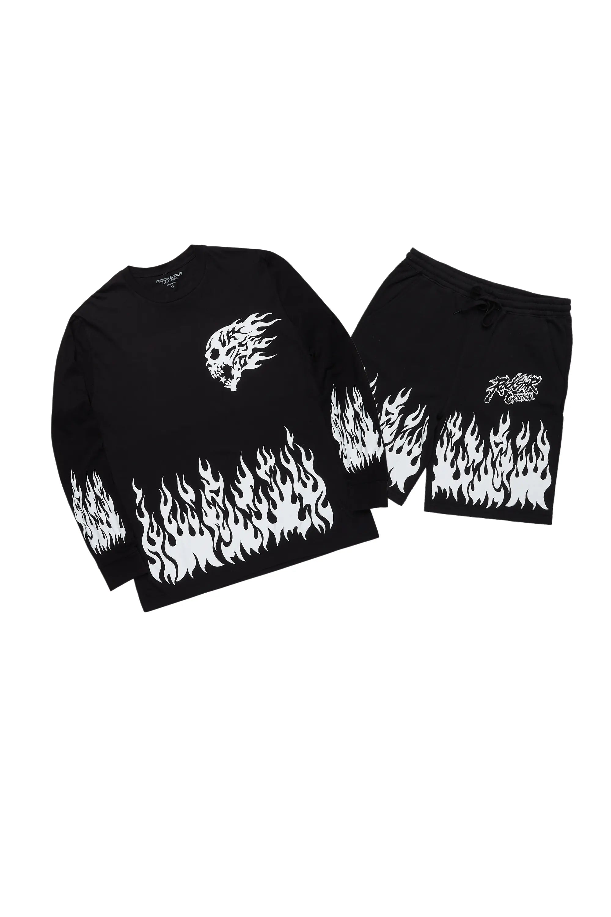 Bubble Black Long Sleeve T-Shirt Short Set