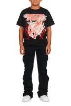 Boys Smitty Black T-Shirt/Stacked Flare Jean Set
