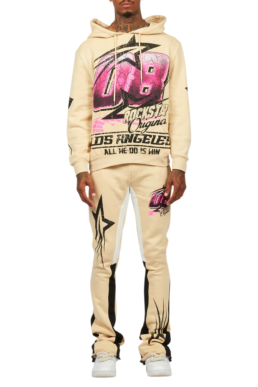 Kastell Beige Hoodie/Stack Flare Track Pant Set