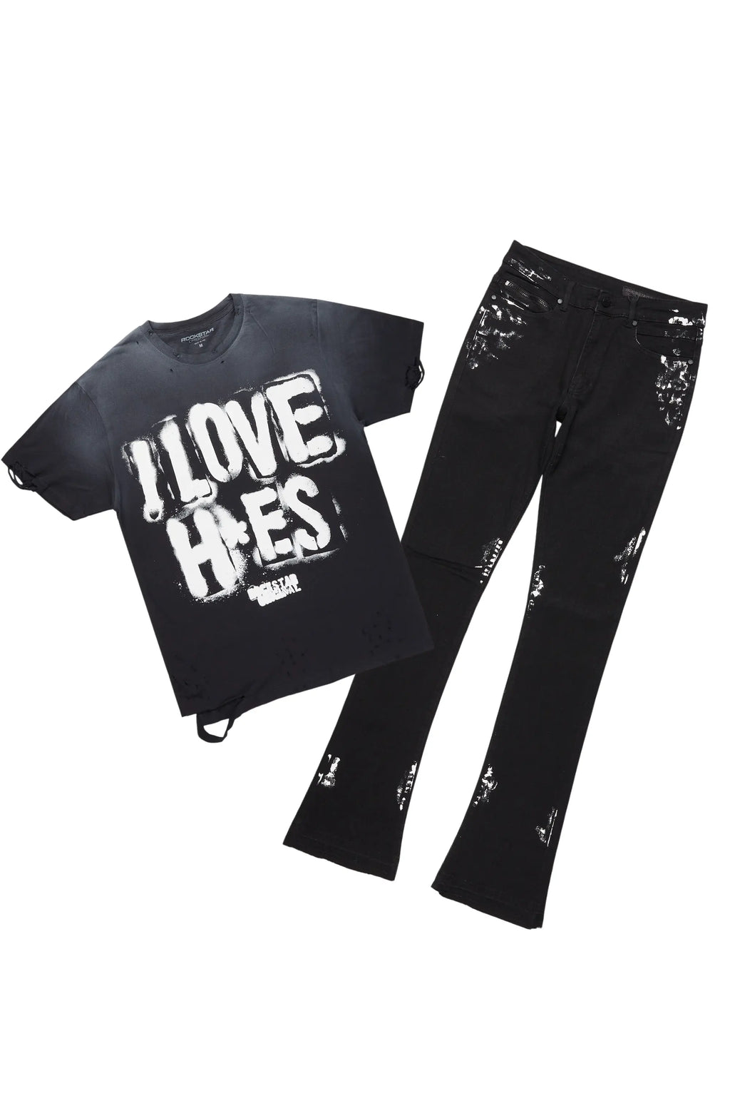 Banyan Black Graphic T-Shirt/Dag Stacked Flare Jean Set