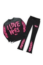 Banyan Black/Pink Long Sleeve T-Shirt/Stacked Baggy Track Pant Set