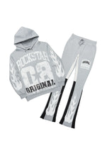 Edel Grey/White Hoodie/Stacked Flare Pant Set