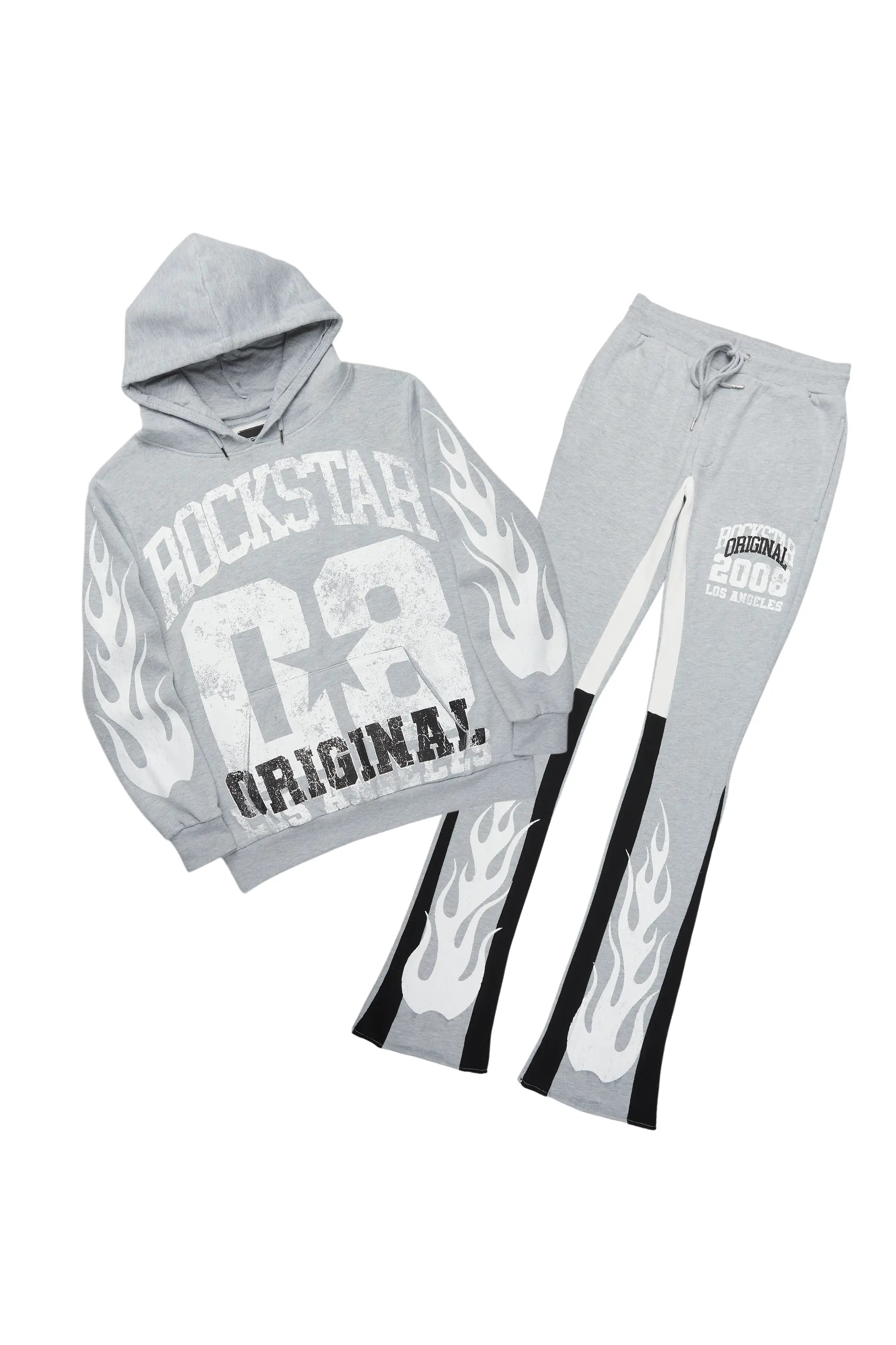 Edel Grey/White Hoodie/Stacked Flare Pant Set
