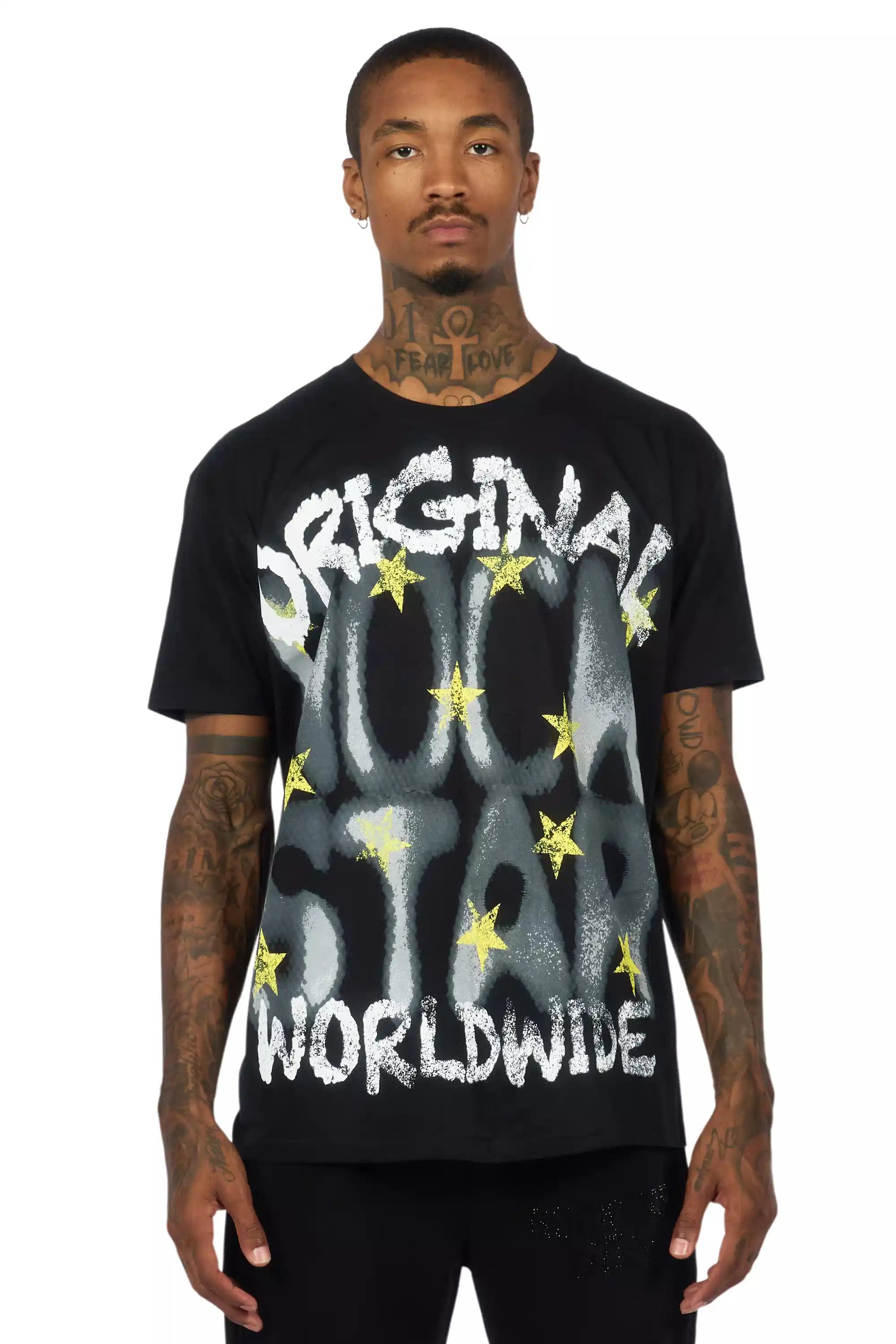 Xaerys Black Oversized Graphic T-Shirt