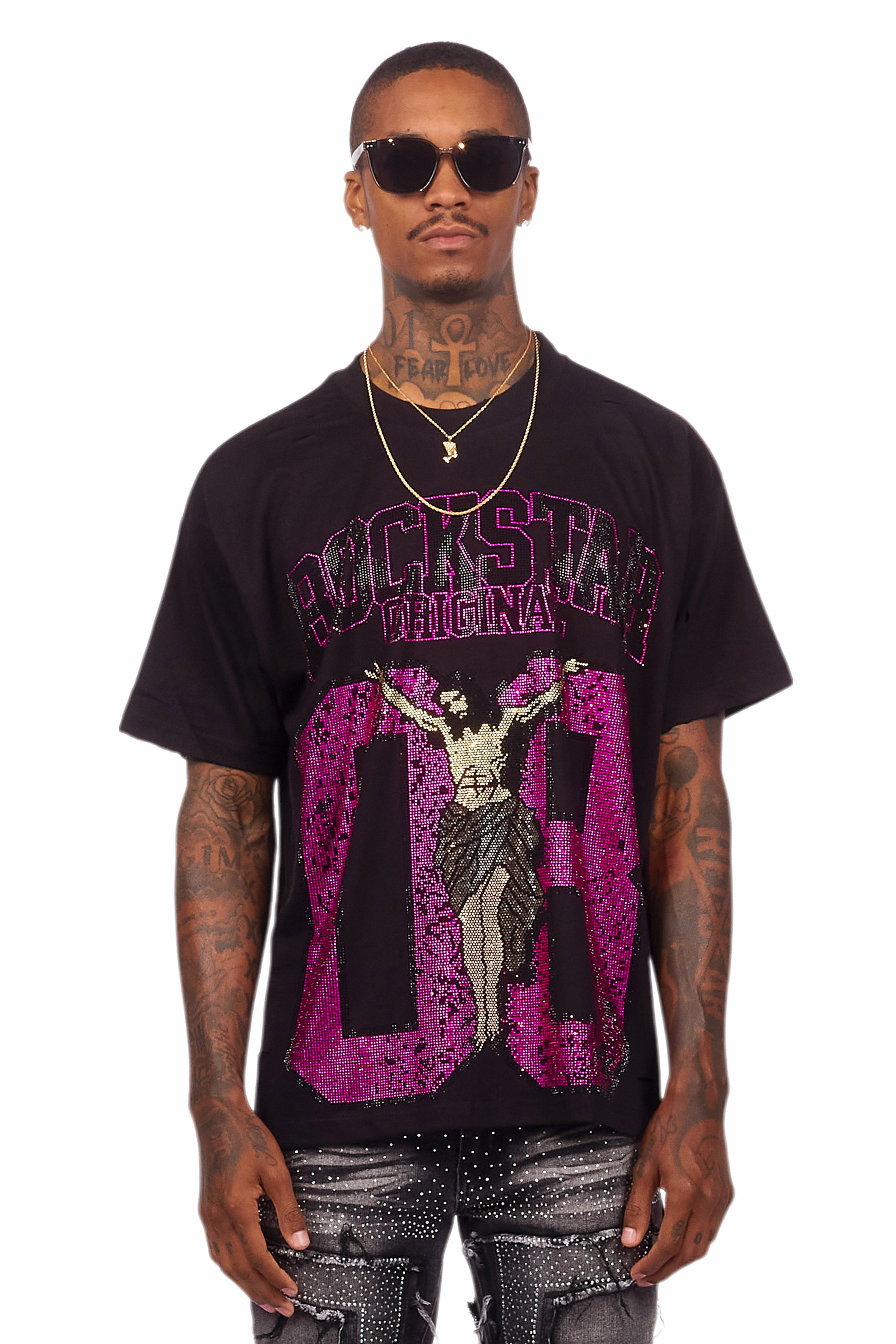 Cavan Black/Pink Rhinestone Graphic T-Shirt