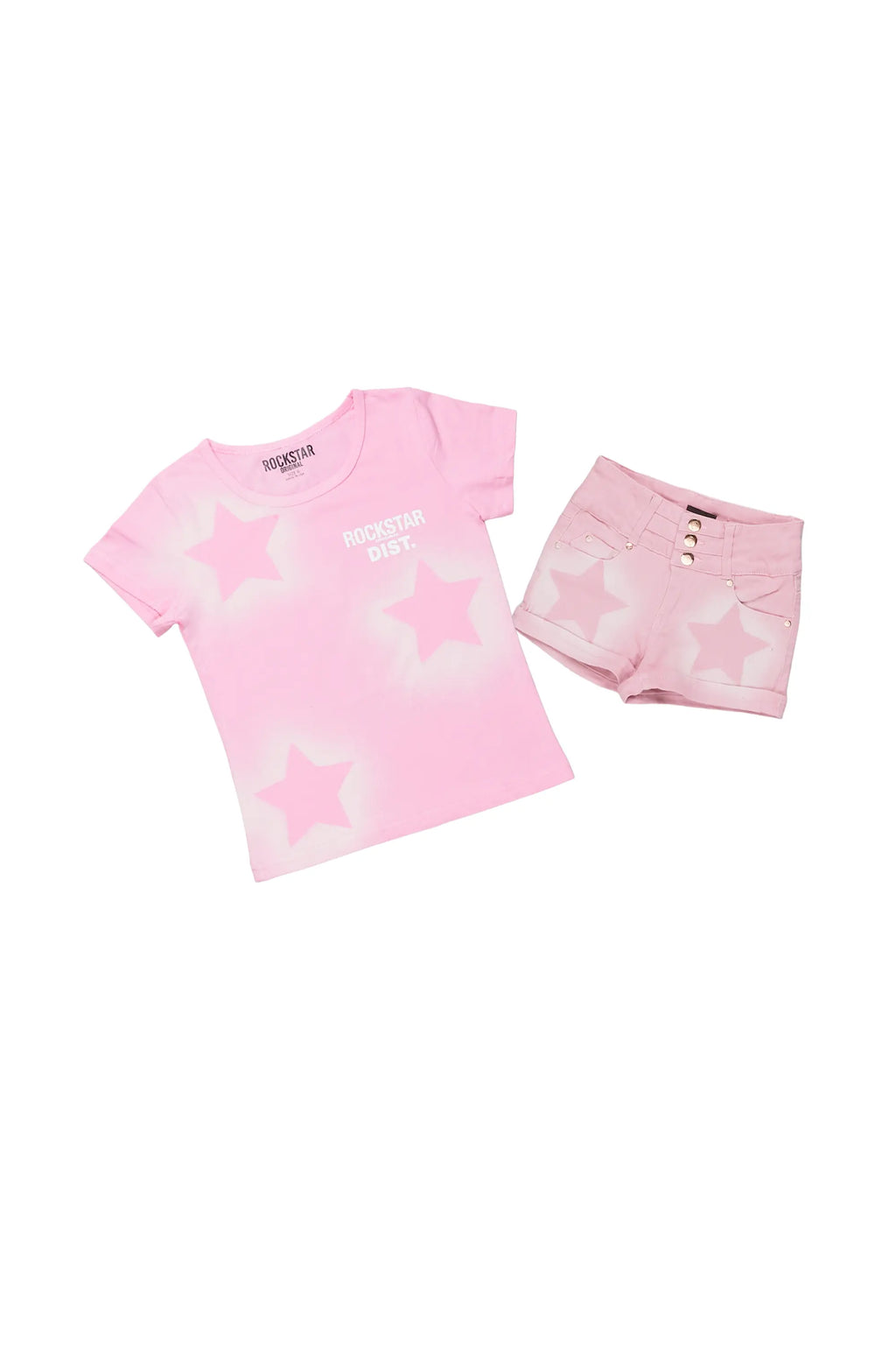 Girls Jadey Pink T-Shirt/Denim Short Set