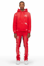 Rockstar Art Dist. Red Hoodie/Stacked Flare Set