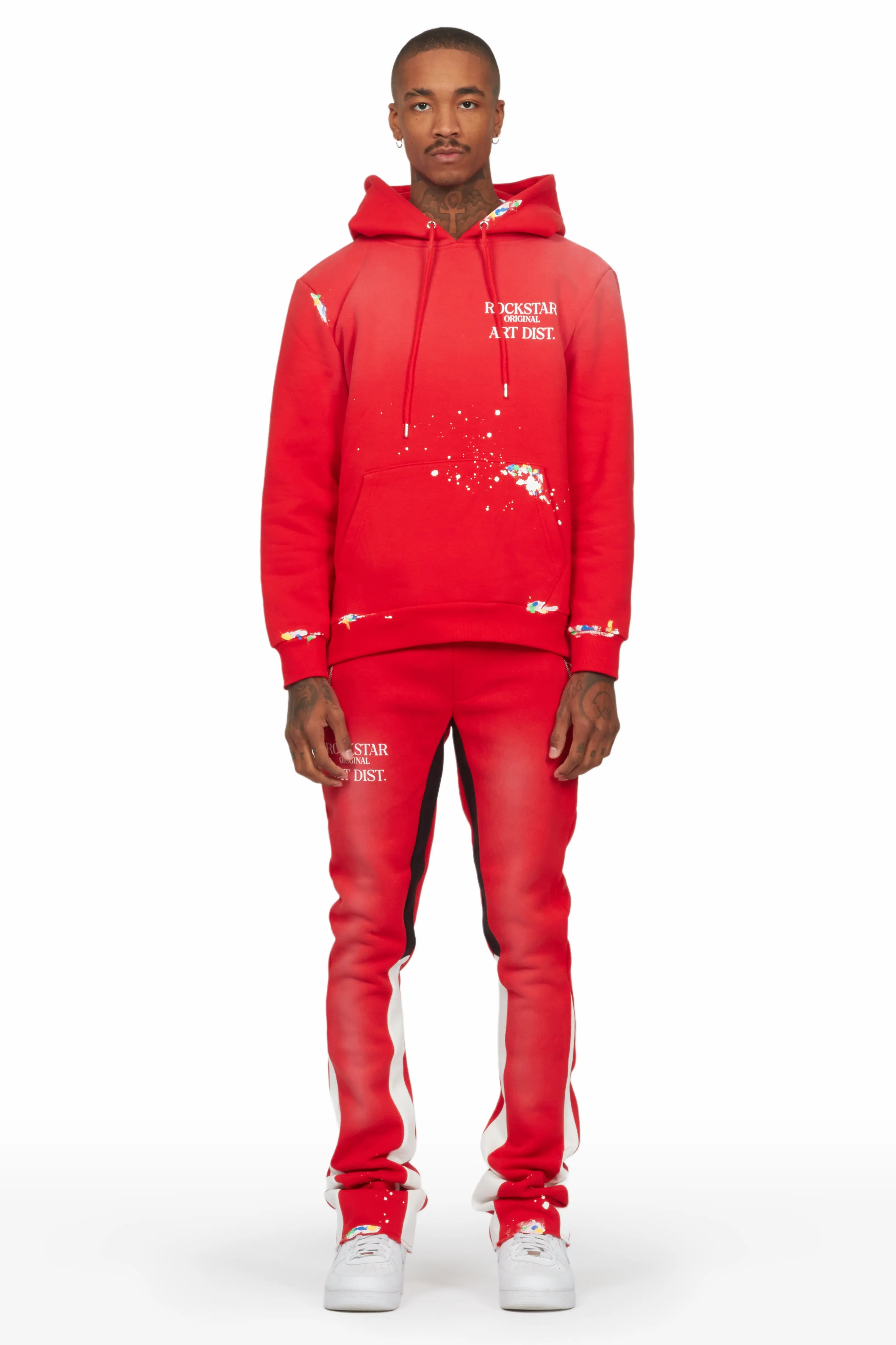 Rockstar Art Dist. Red Hoodie/Stacked Flare Set