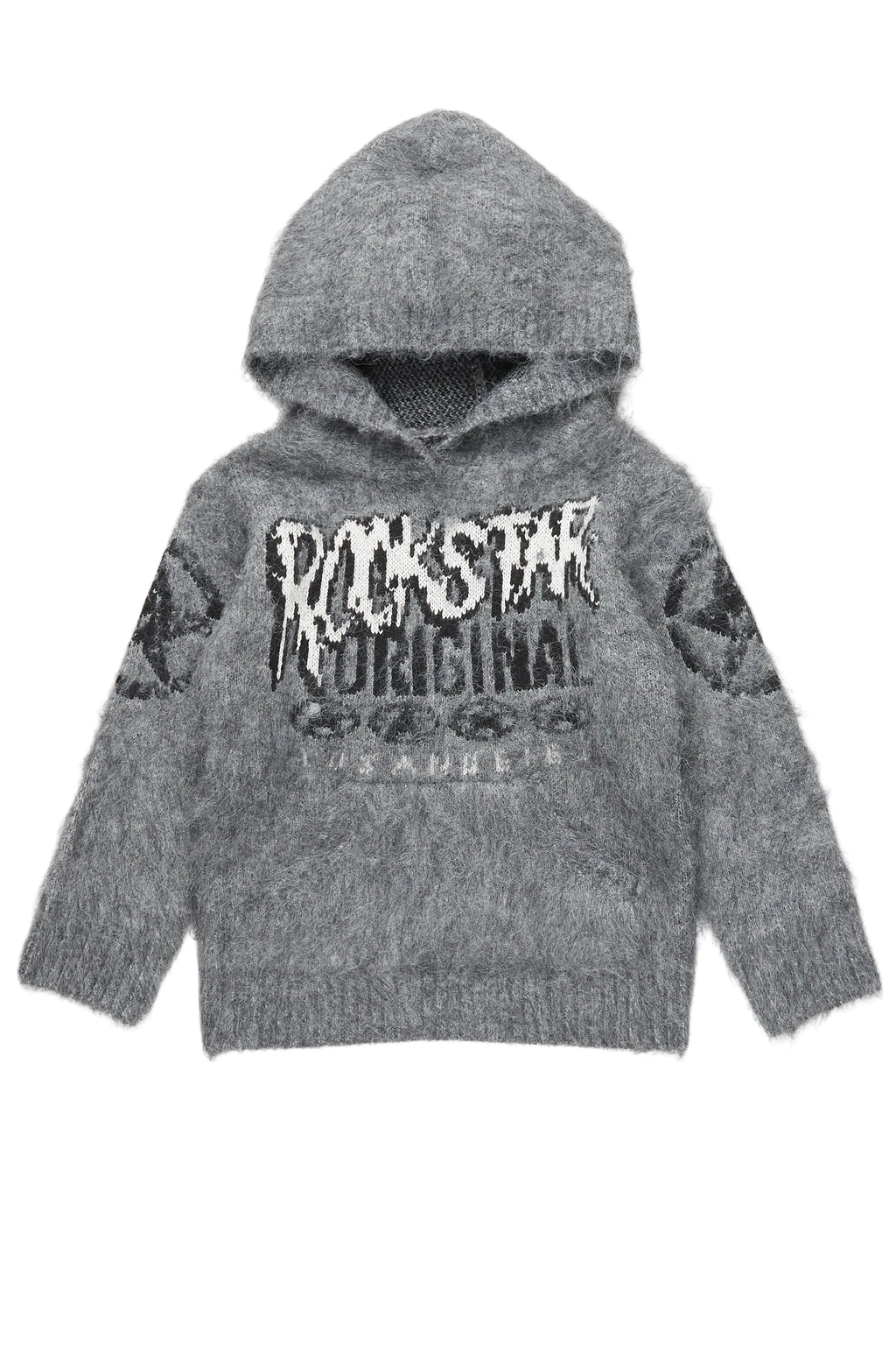 Girls Wizzurd Grey Graphic Knitted Mohair Hoodies