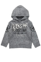 Girls Wizzurd Grey Graphic Knitted Mohair Hoodies