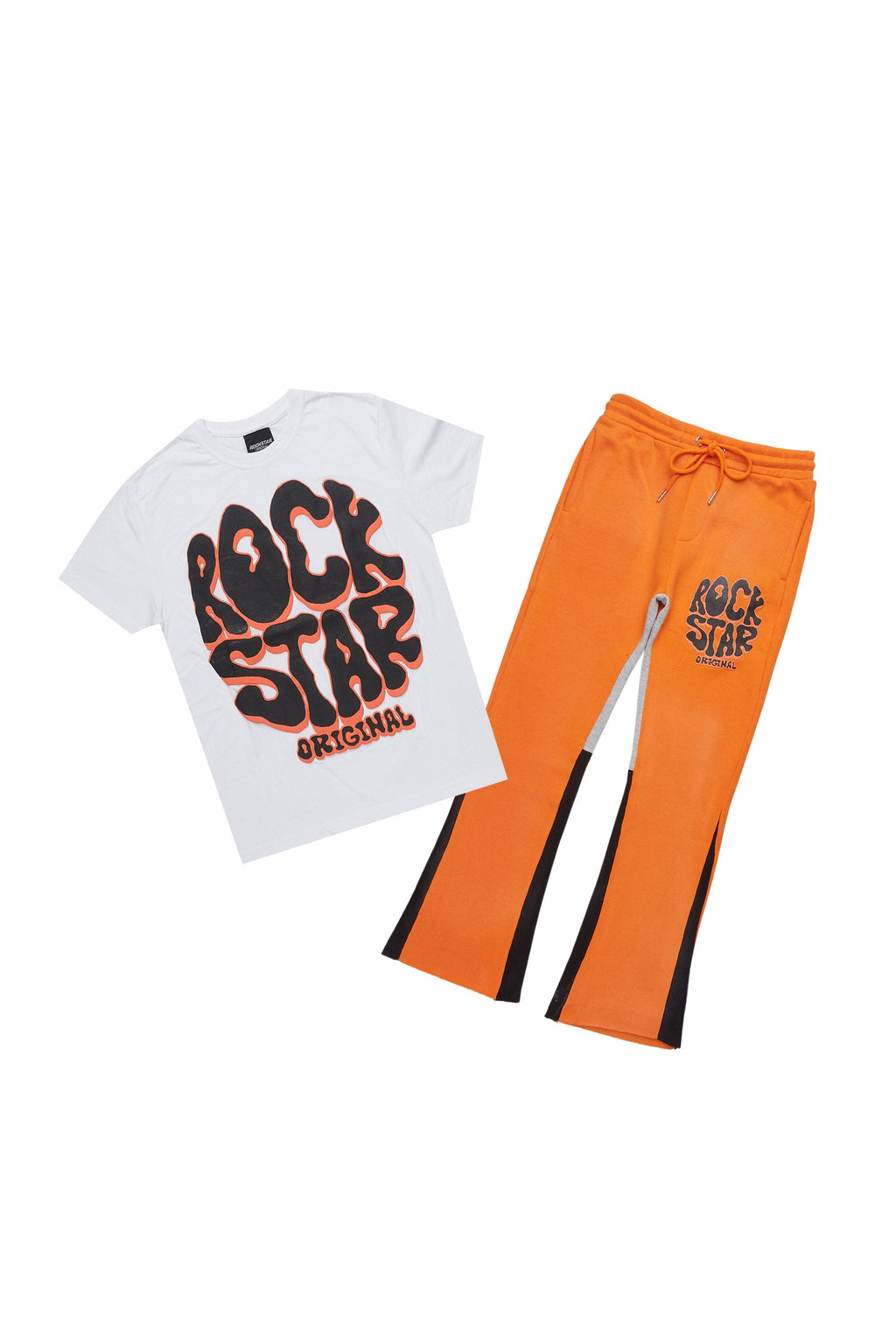 Boys Warblen Orange T-Shirt/Stacked Flare Pant Set