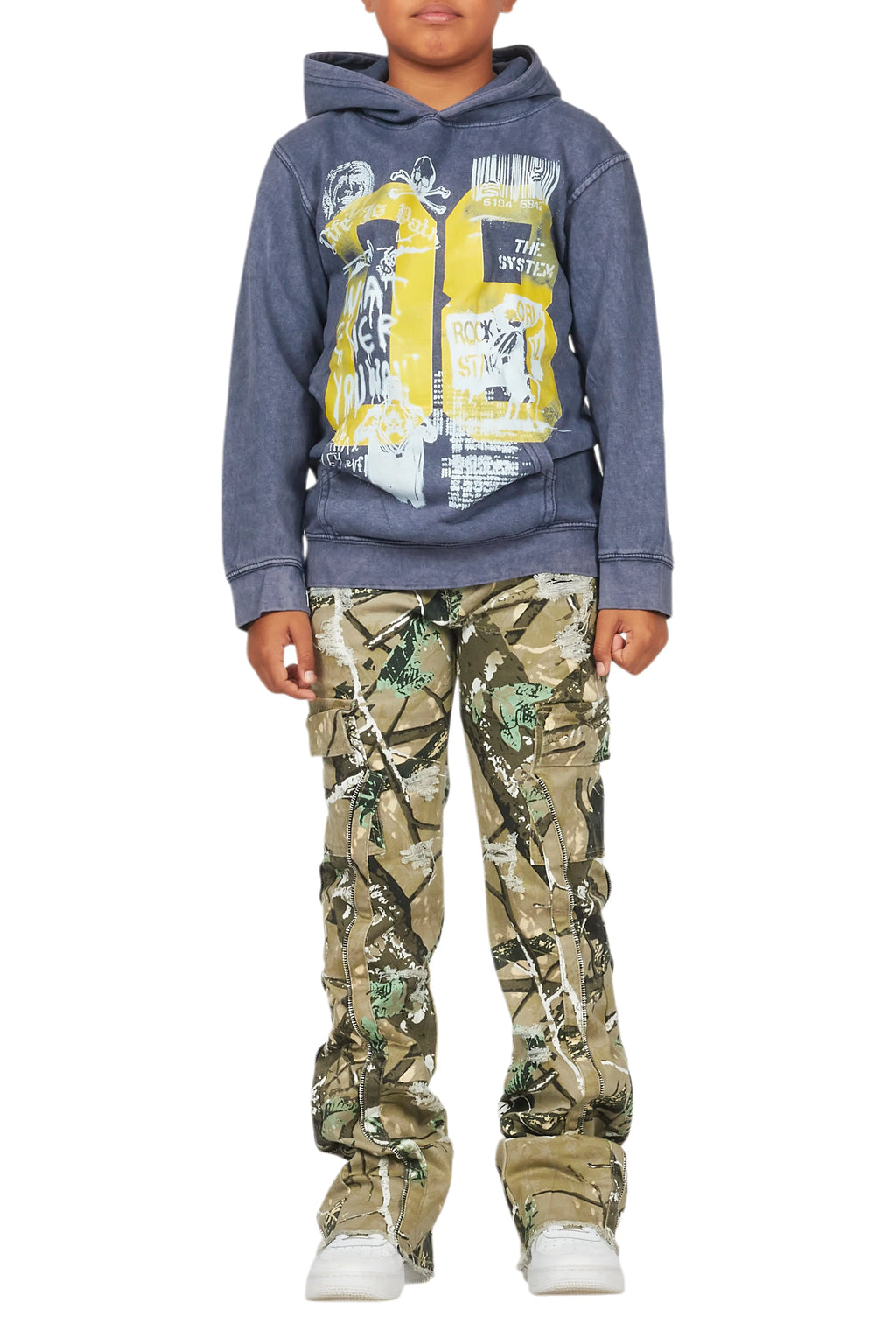 Boys Beau Vintage Navy Hoodie & Hutch Tree Camo Stacked Jean Set