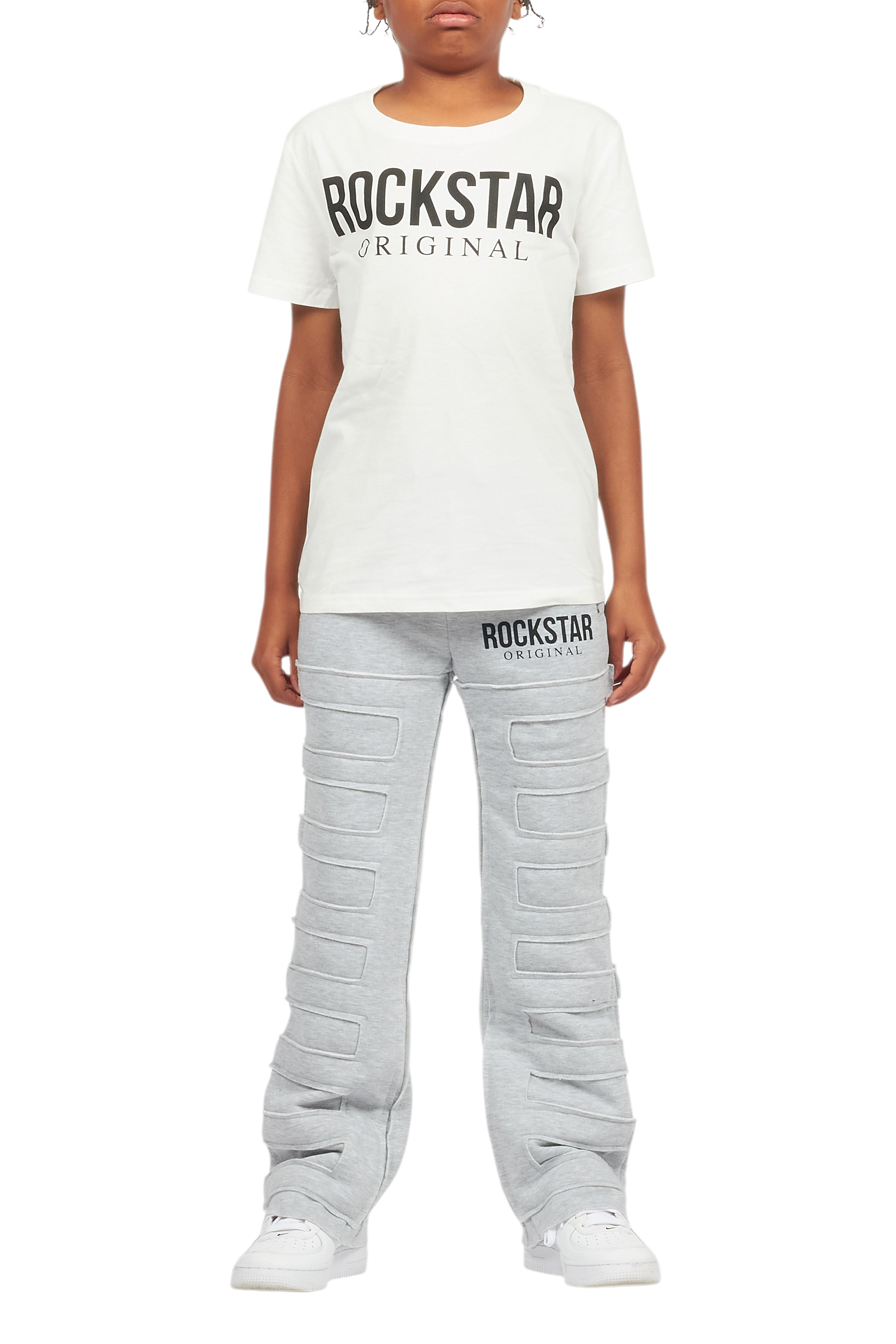 Boys Emilio White /Heather Grey T-Shirt Flare Sweat Pant Set