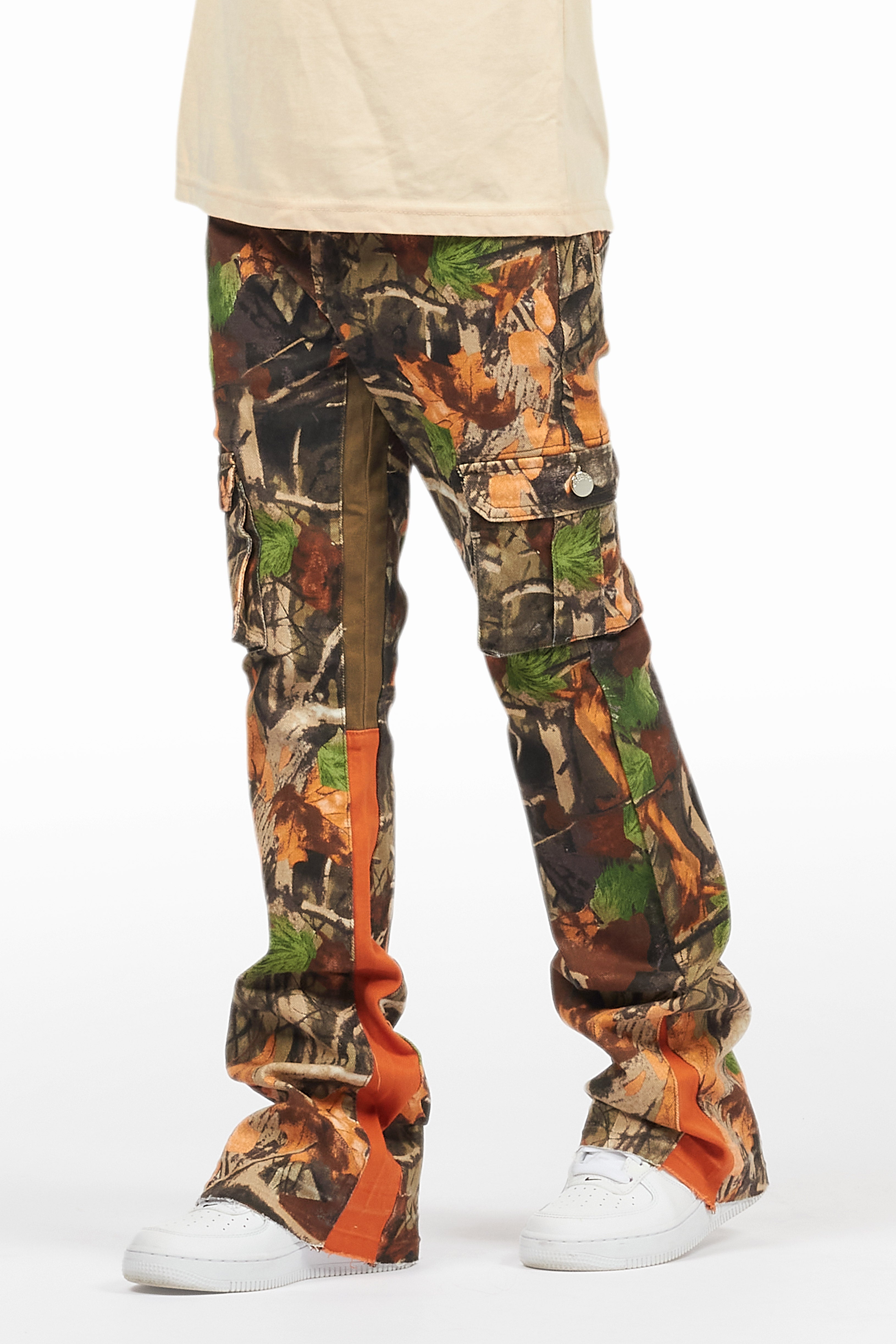 Boys Rolan Orange Tree Camo Stacked Flare Jean