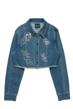 Chequea Tinted Dark Wash Crop Denim Jacket