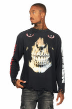 Dunebi Black Long Sleeve Distressed Graphic T-Shirt