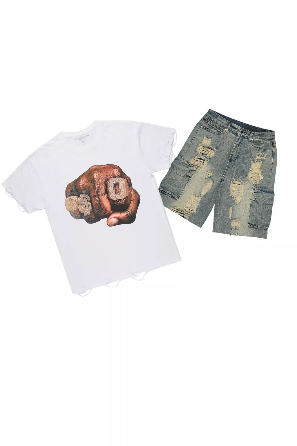 Janus White T-Shirt/Denim Short Set