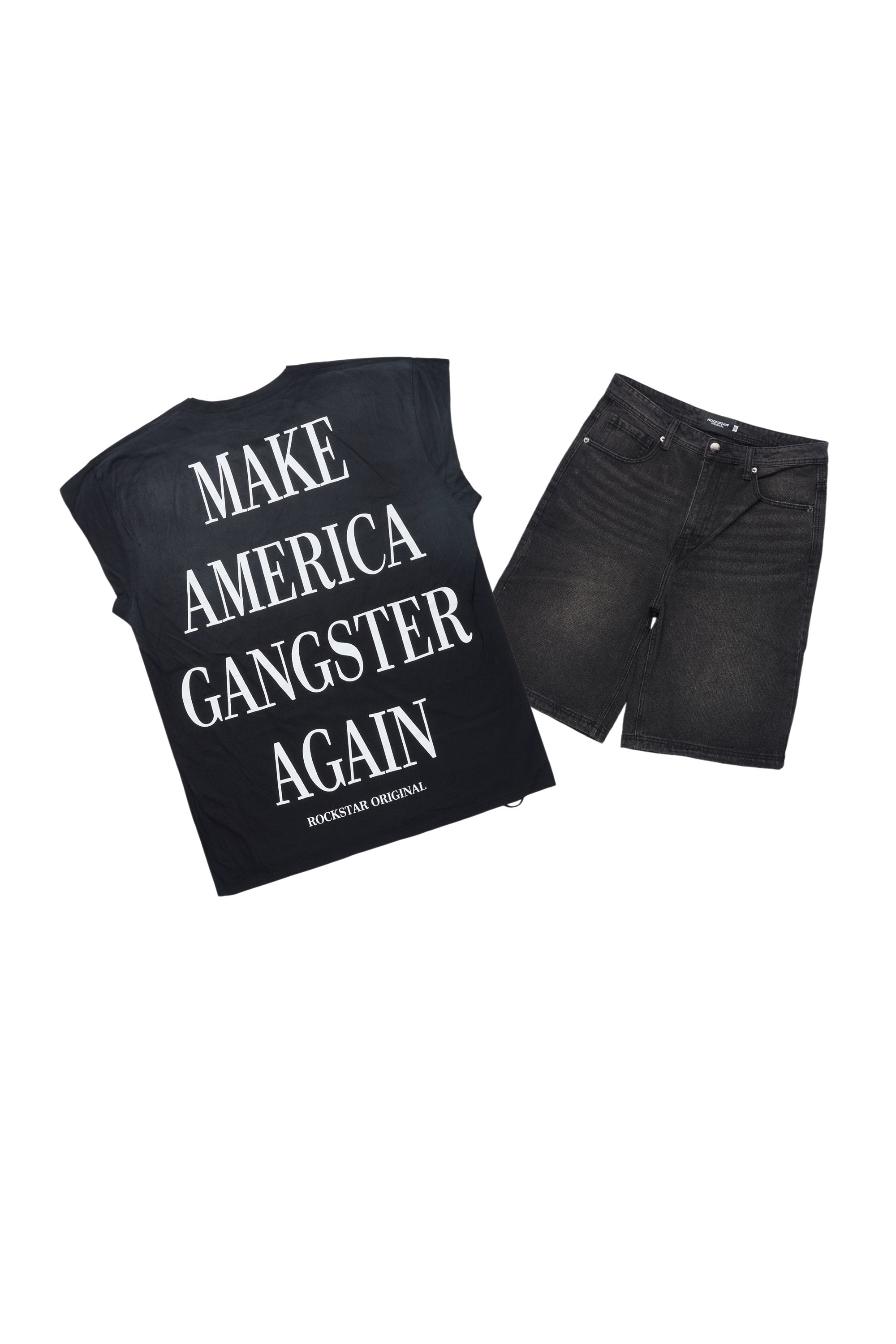 Drako Black Muscle Tee/Denim Jort Set