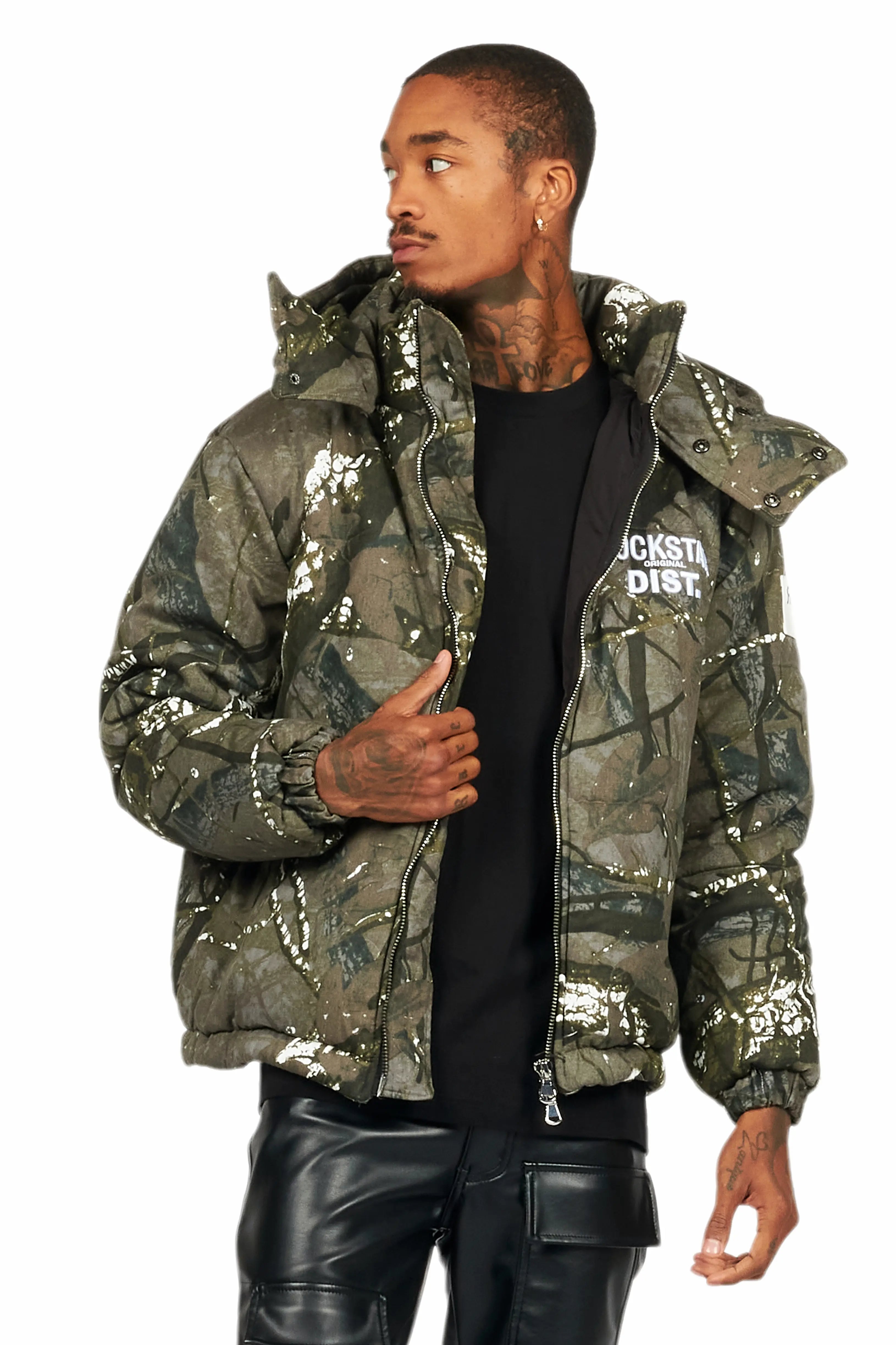 Bevis Grey Tree Camo Puffer Jacket