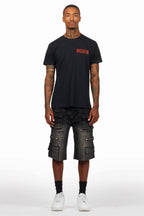 Dayte Nite Black/Red T-Shirt/Denim Short Set