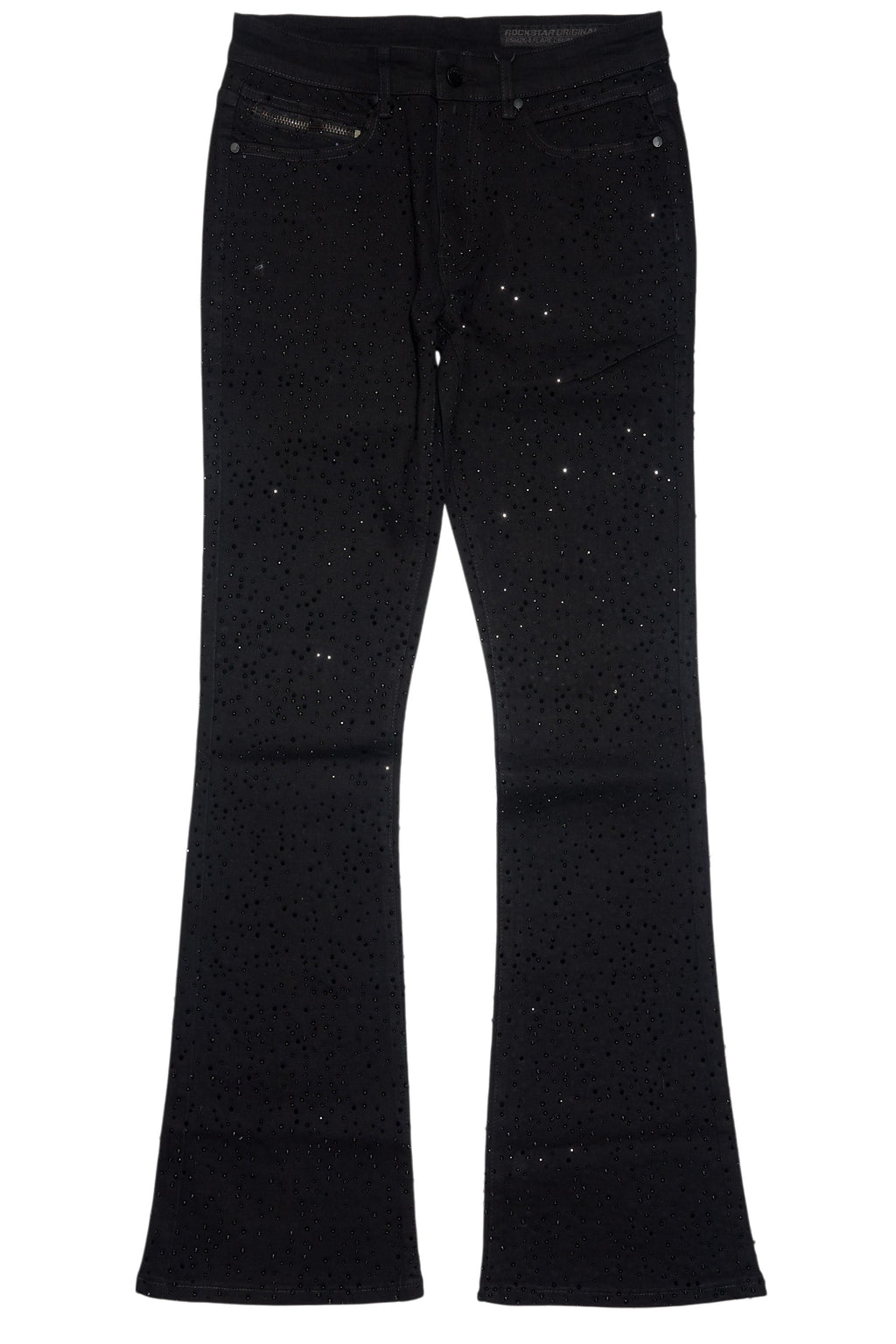 Lucki Black Rhinestone Stacked Flare Jean
