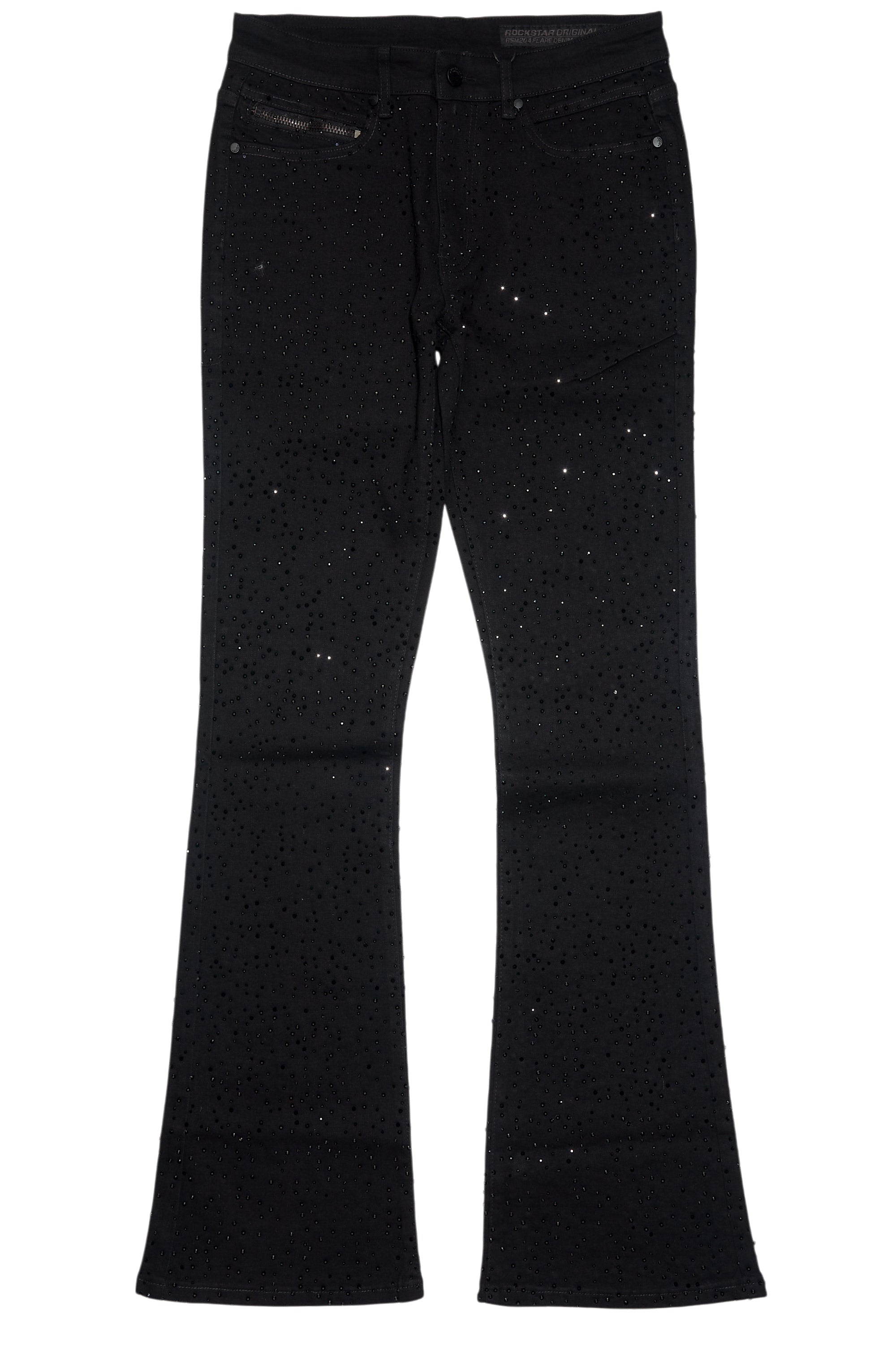 Lucki Black Rhinestone Stacked Flare Jean