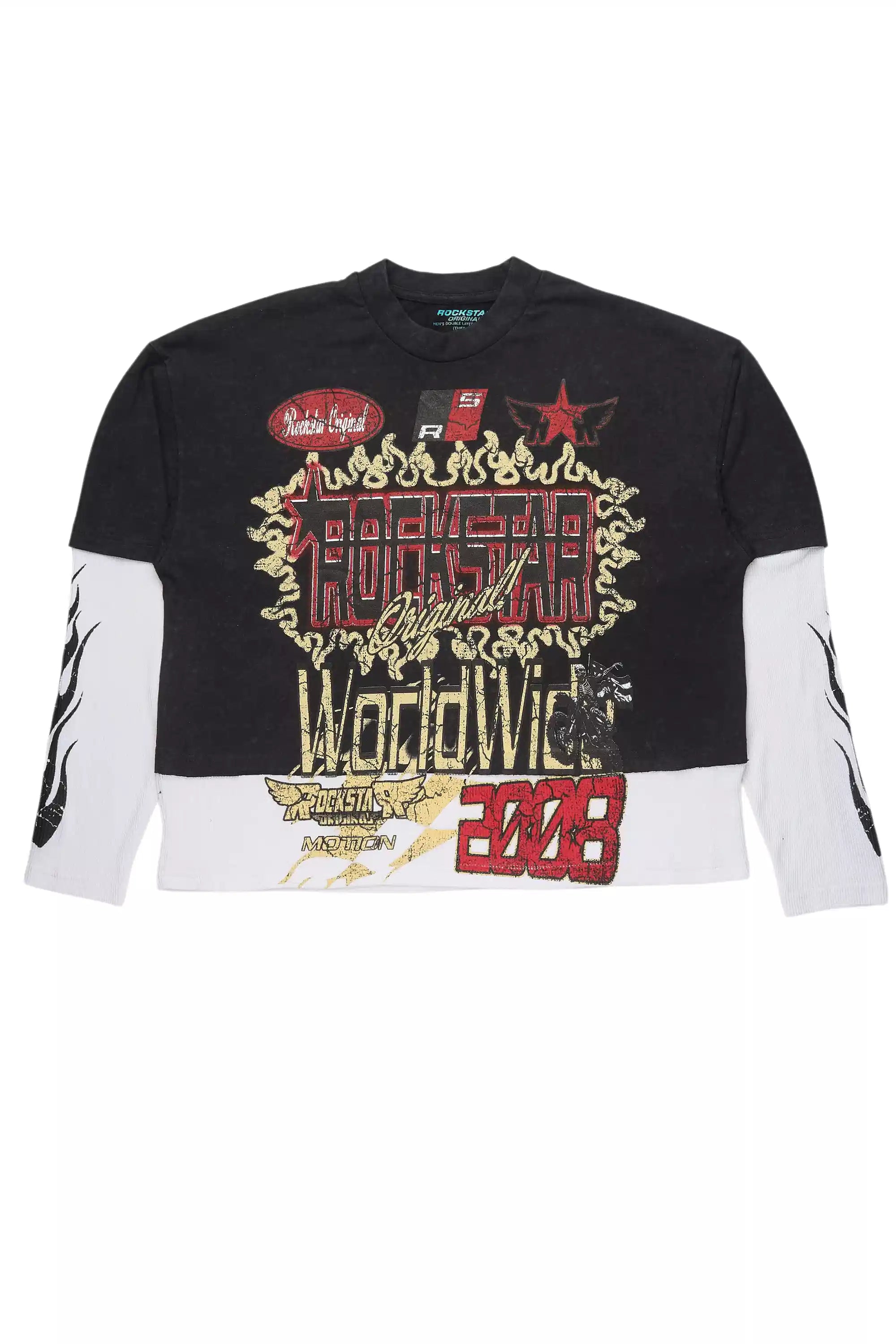 Deangelo Vintage Black/Red Boxy Crop Double Layer Tee