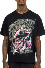 Outerworld Black Graphic Rhinestone T-Shirt