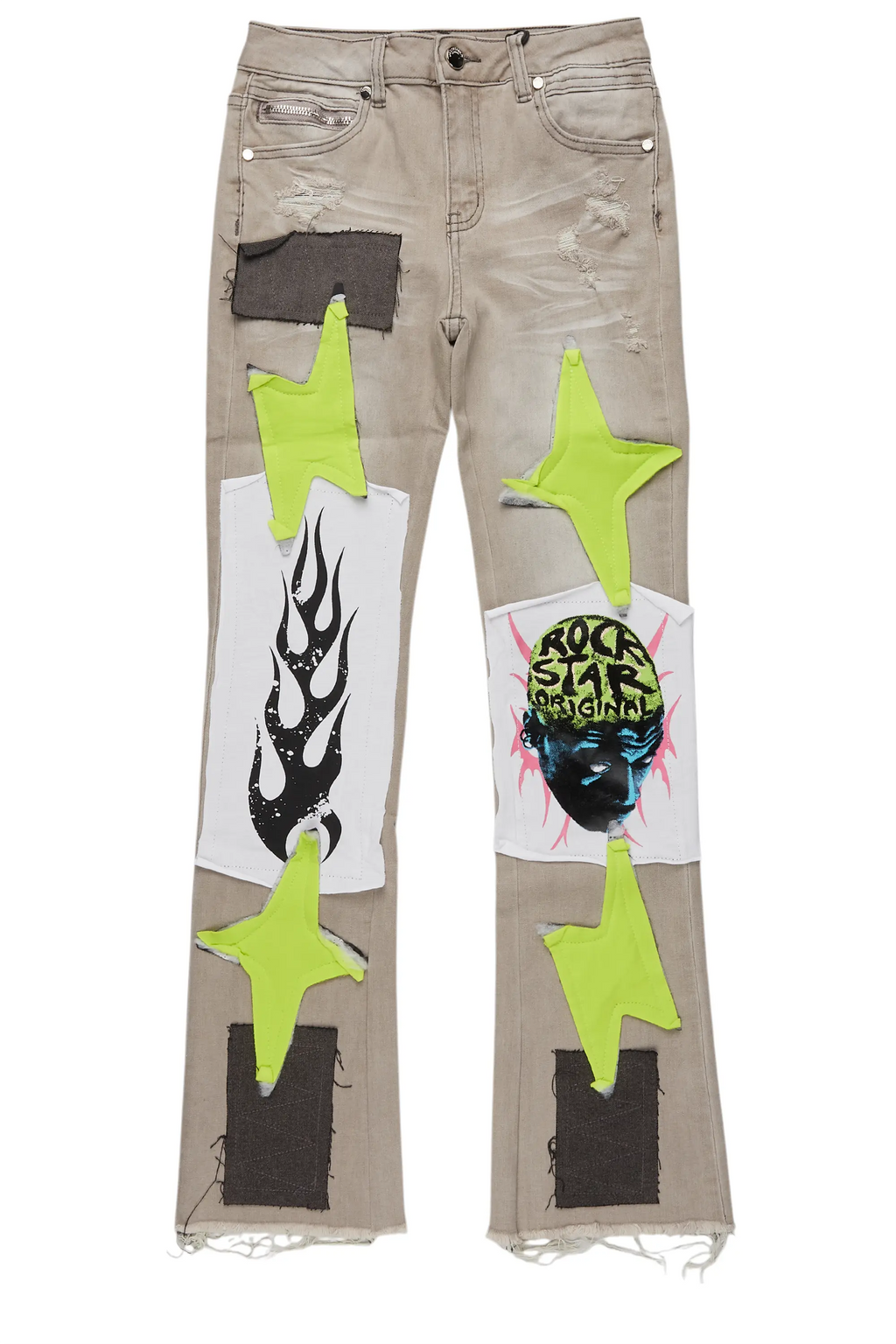 Boys Edgar Grey/Yellow Patchwork Stacked Flare Jean