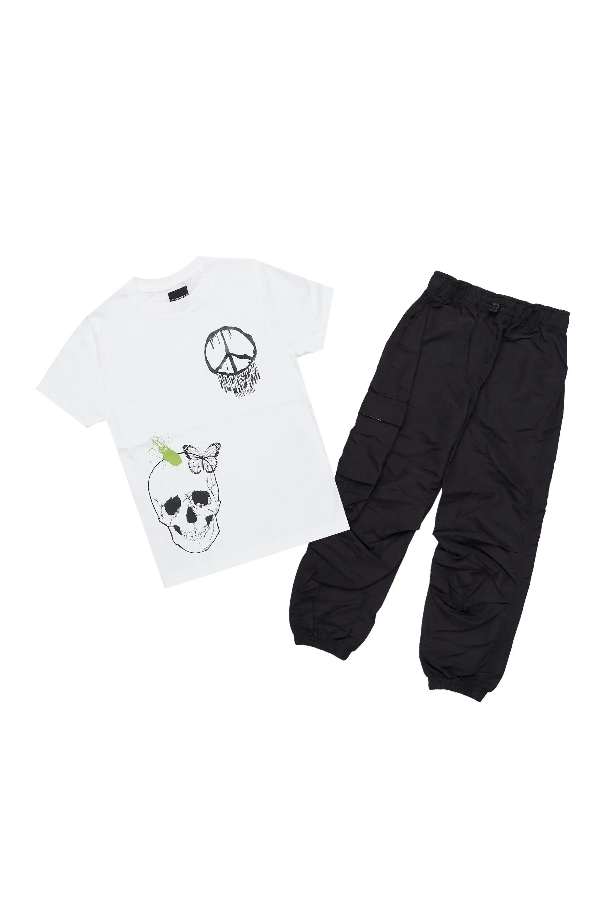 Girls Paki White/Black T-Shirt Cargo Jogger Set
