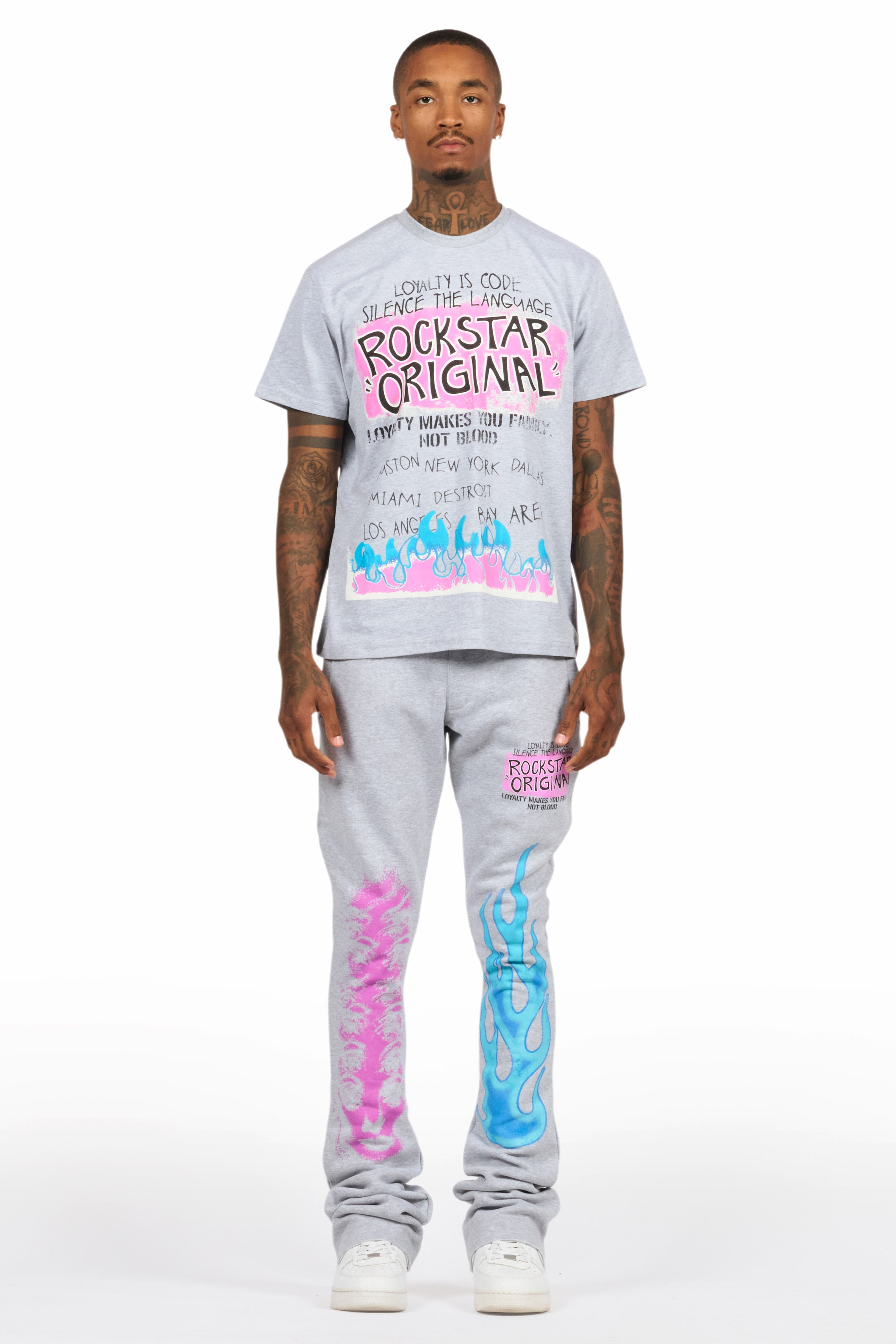 Beno Heather Grey T-Shirt/Stacked Flare Track Set