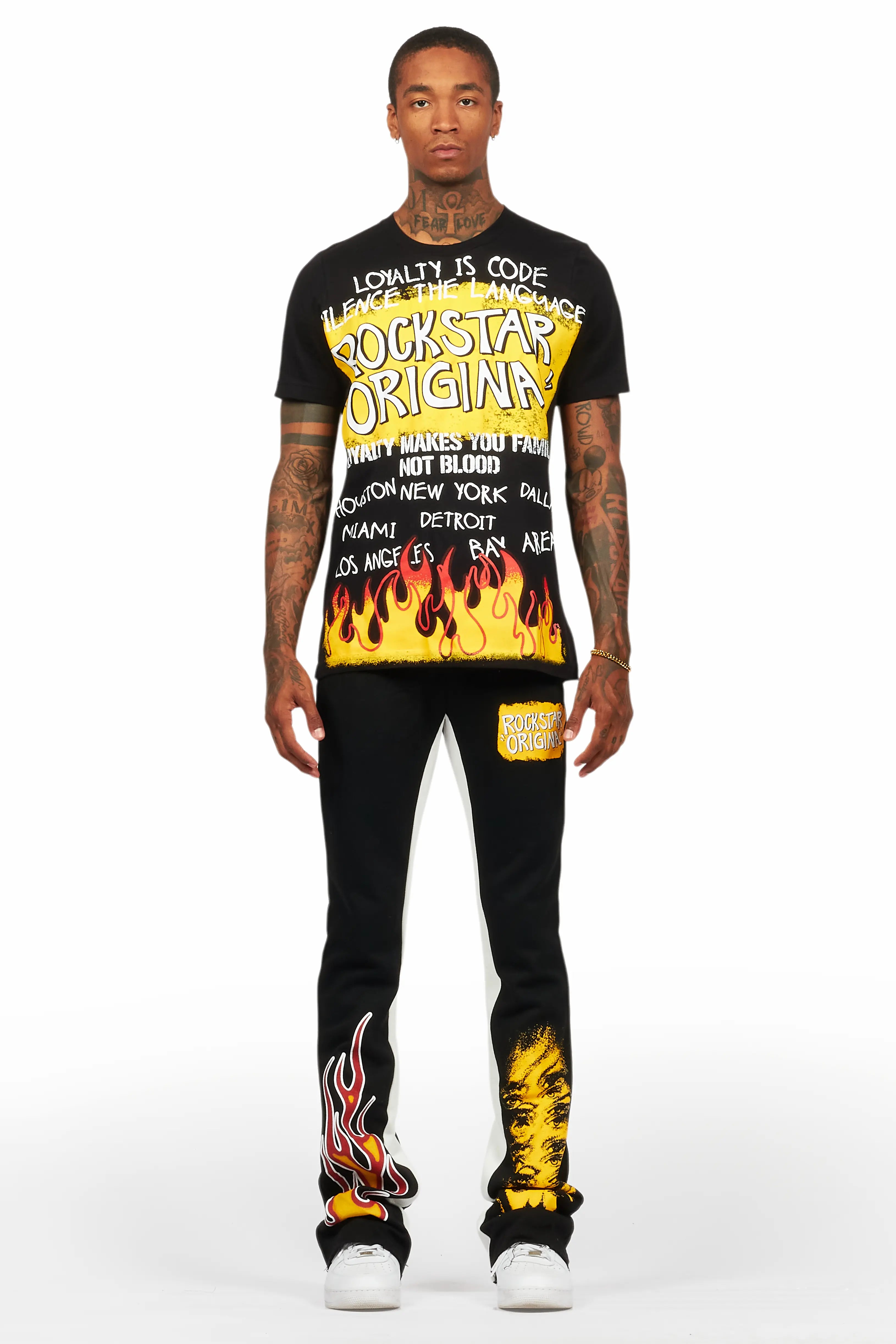 Beno Black T-Shirt/Baggy Stacked Pant Set